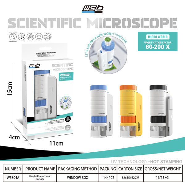 Compact microscope with adjustable magnification 30x to 300x for young scientists
