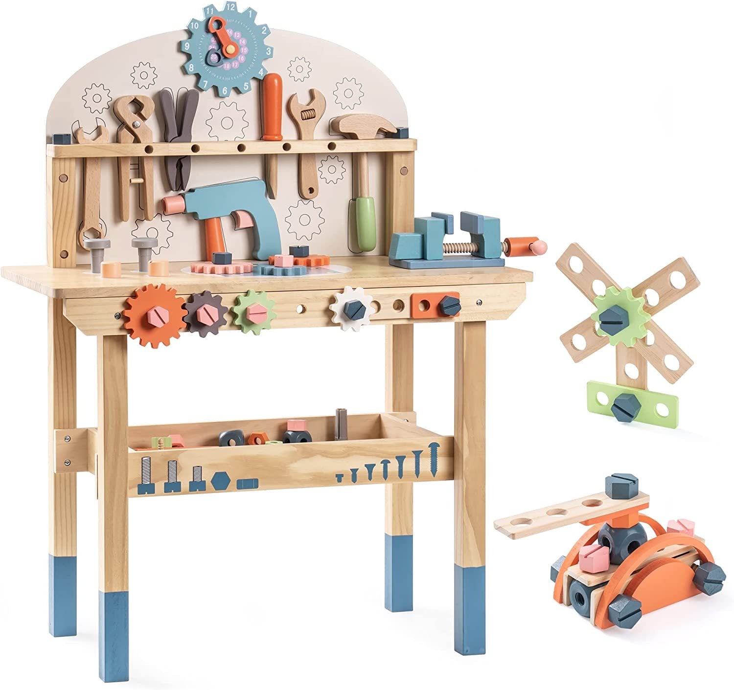 ROBOTIME Wooden Tool Workbench Play Set for Kids Ages 3-6 | Pretend Play Workshop Toy