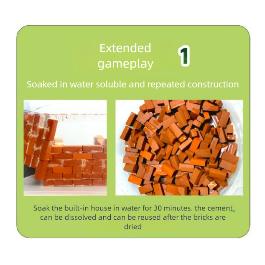 Real clay bricks and eco-friendly mortar for building miniature luxury villa
