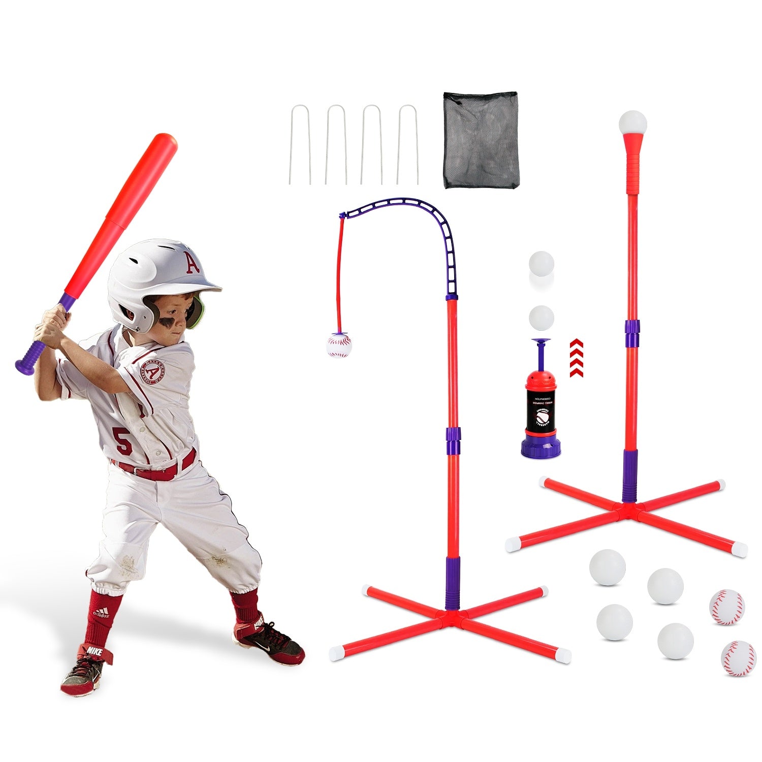 Kids baseball toy with height-adjustable stand growing from 2.2 to 3.9 feet
