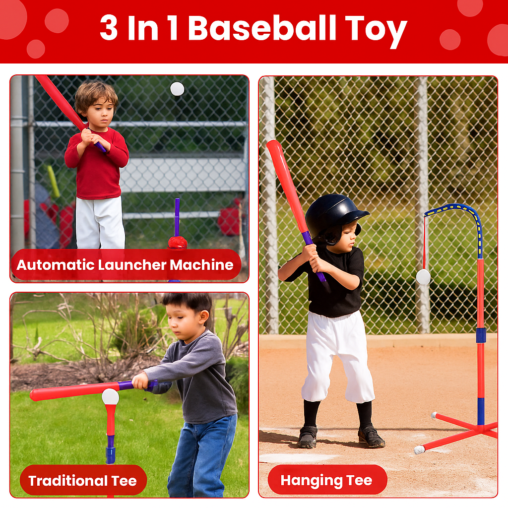 3-in-1 baseball toy demonstrating hanging tee mode for active play ages 3-5

