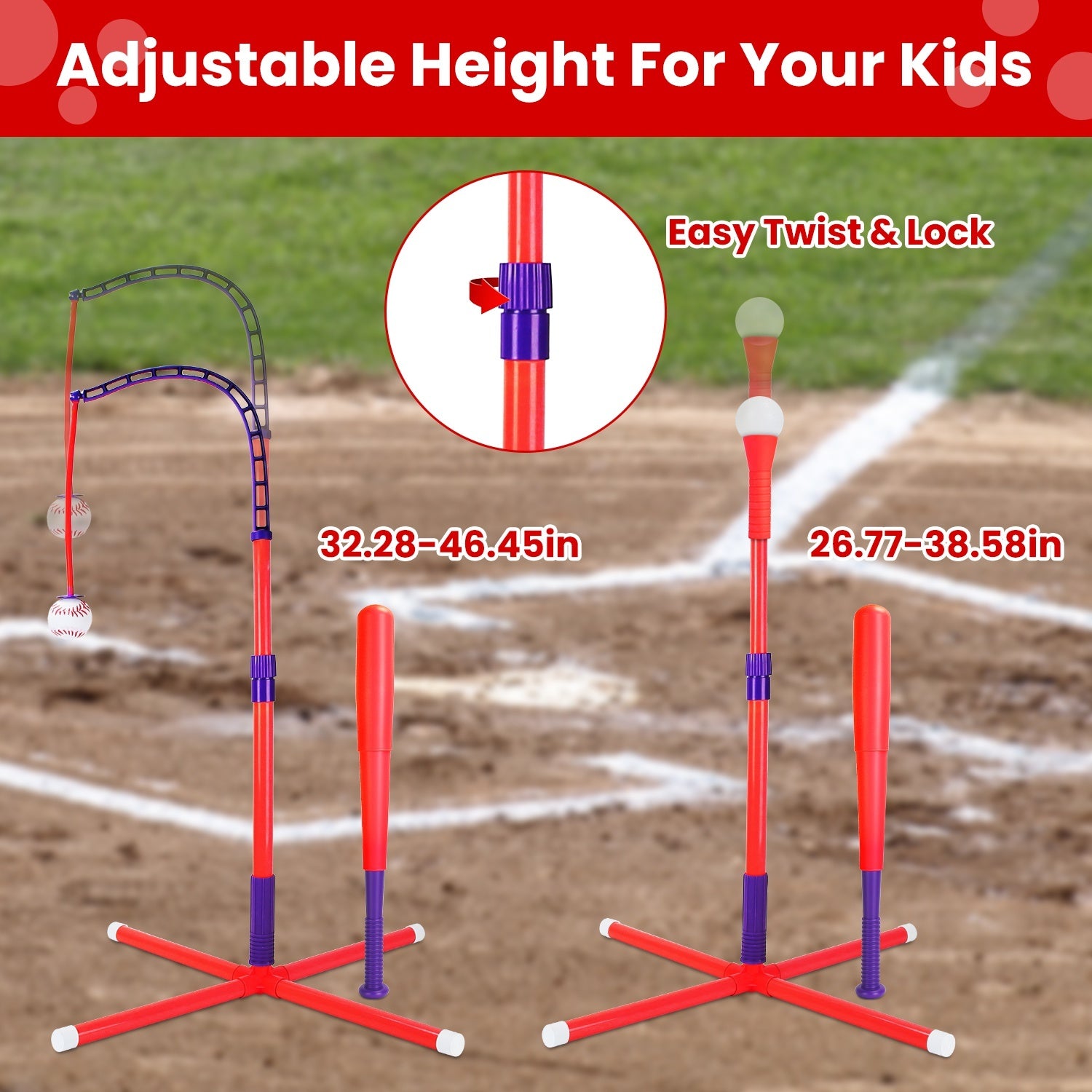 Adjustable baseball tee stand with bat and balls for toddler sports practice
